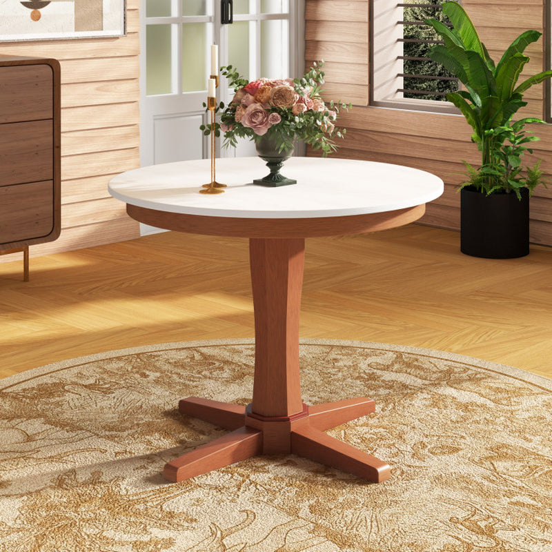 35 Inches Wooden round Dining Table with Pedestal Base