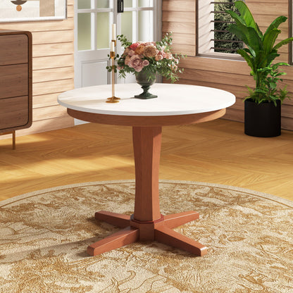 35 Inches Wooden round Dining Table with Pedestal Base