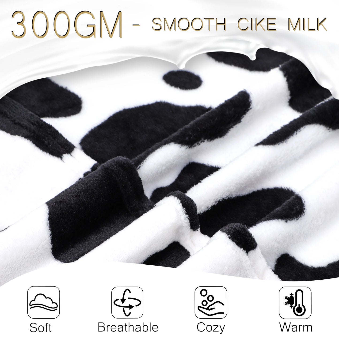 Cow Printed Soft Lightweight Bed 300GSM Flannel Throw Blanket 39" X 51"