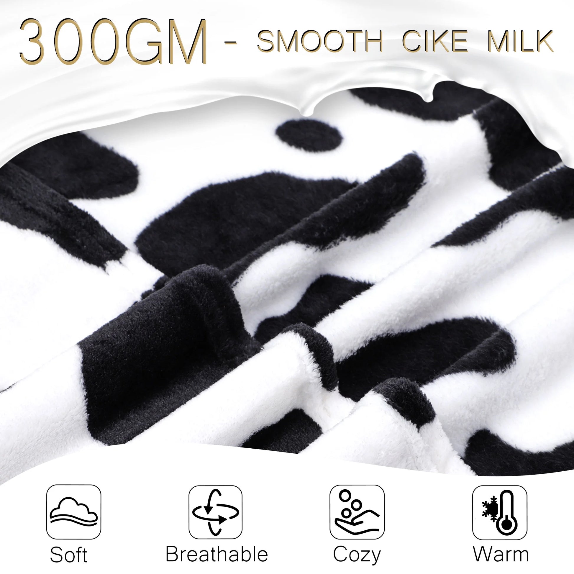 Cow Printed Soft Lightweight Bed 300GSM Flannel Throw Blanket 39" X 51"