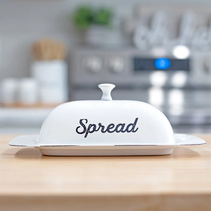 Large Enamelware Butter Dish (White); Farmhouse Enamel Butter Serving Dish W/ Lid