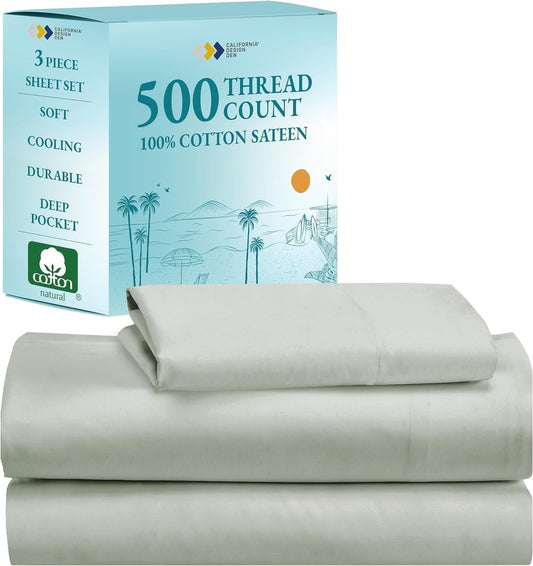 - Finest Twin Cotton Sheets Set, Soft 100% Cotton Cooling Sheets Deep Pockets, 500 Thread Count Bedsheet Set Twin Sheets Set, Twin Bed Sheets (Silver Sage)