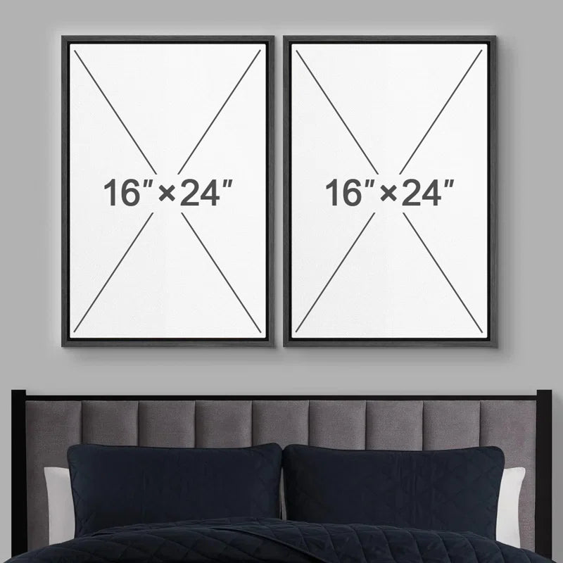 Abstract Botanical " Unique Black and White Floral Modern Boho Framed Canvas Print 2 Pieces Wall Art