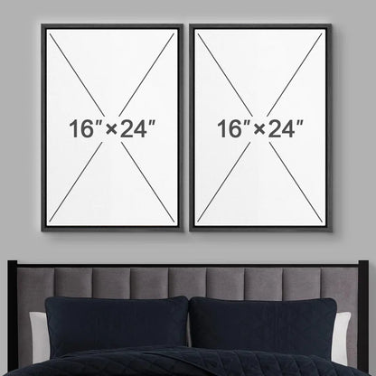 Abstract Botanical " Unique Black and White Floral Modern Boho Framed Canvas Print 2 Pieces Wall Art