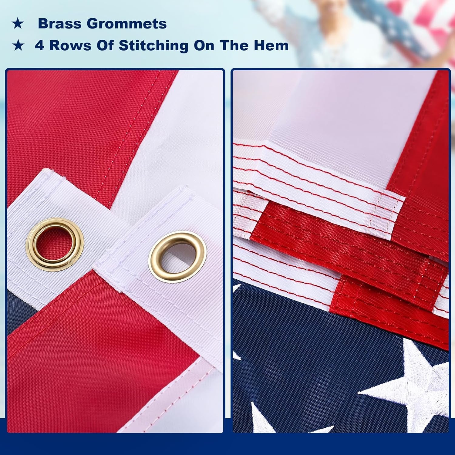 American Flag 8X12 Outdoor - Nylon US Flags with Embroidered Stars, Stitched Stripes and Brass Grommets