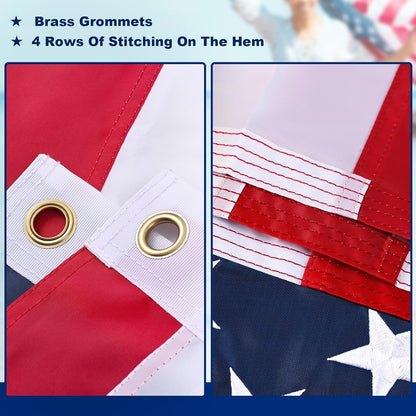 American Flag 8X12 Outdoor - Nylon US Flags with Embroidered Stars, Stitched Stripes and Brass Grommets