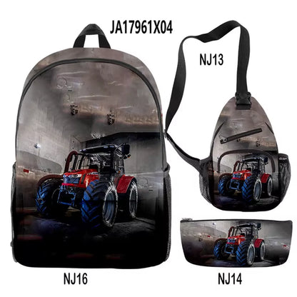 3Pcs/Set Tractor Pattern Backpack 3D Print School Bag Sets for Teenager Boys Girls Cartoon Kids Schoolbag Children Mochilas