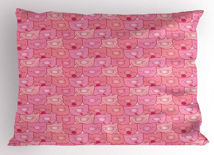 Pig Pillow Sham, Funny Snouts of Pigs with Different Emotions and Happy Animal Faces Tile Pattern, Decorative Standard Queen Size Printed Pillowcase, 30" X 20", Pale Pink