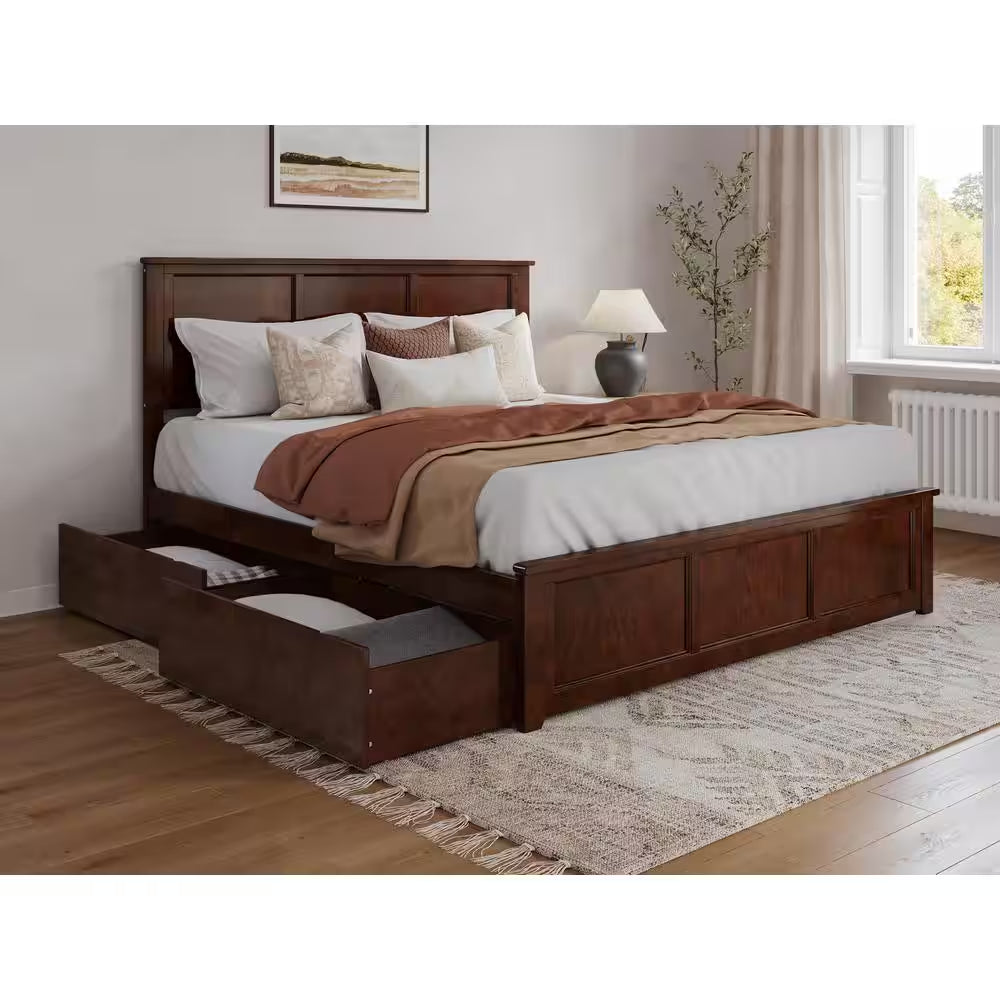 Madison White Full Platform Bed with Matching Foot Board with 2-Urban Bed Drawers