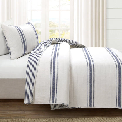 Farmhouse Stripe Reversible Cotton Quilt Black 2Pc Set Twin-Xl