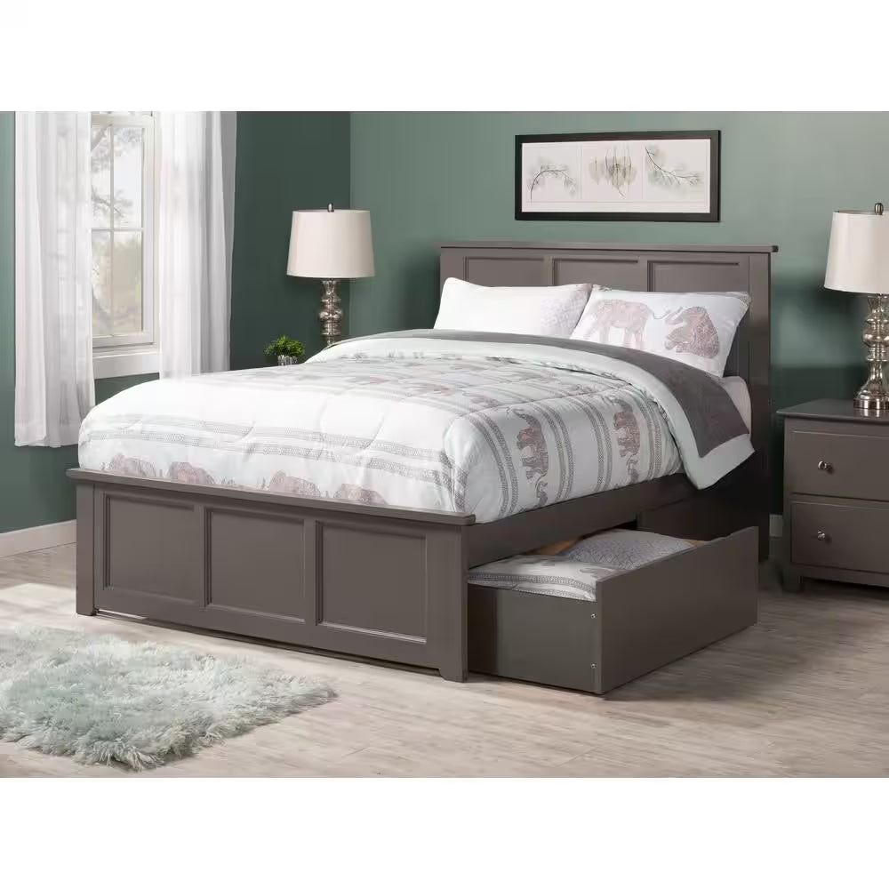 Madison Walnut Full Platform Bed with Matching Foot Board and 2 Urban Bed Drawers