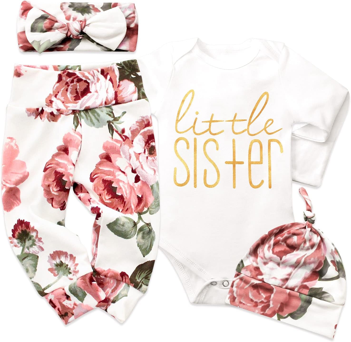 Newborn Baby Girl Clothes Hi I'M New Here Newborn Outfit Infant Romper Floral Pants Cute Baby Girl Outfits 4PC Set