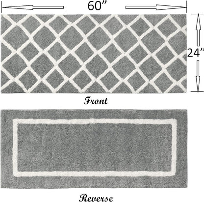 Bittman Reversible Bathroom Rug - High Pile Luxrurious Tufted Plush Bath Mat Absorbent, Quick Dry, Geometric Design Shower Room Décor, 24X60, Grey