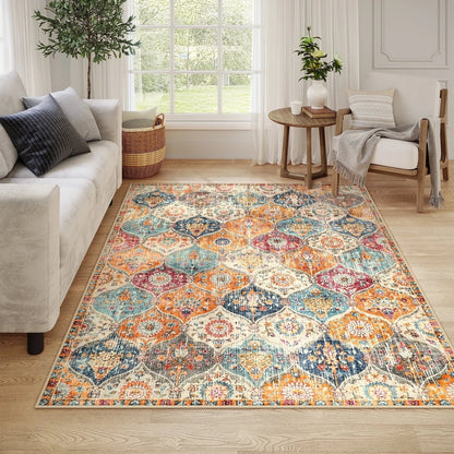 5'X7' Area Rug for Living Room Non-Slip Moroccan Indoor Washable Rug Ultra-Thin Foldable Soft Carpet Floral Accent Throw Rug for Kitchen Entryway Bathroom Bedroom Office Carpet,Grey