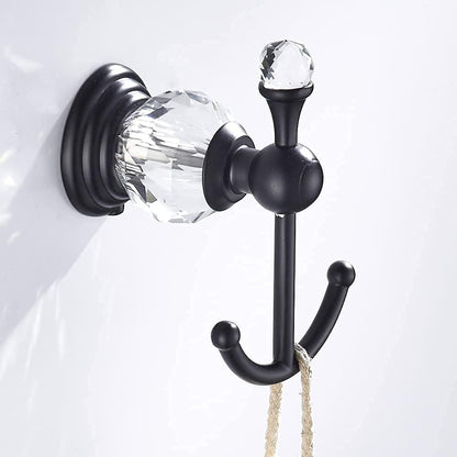Crystal Bathroom Hardware, Matte Black Bathroom Accessories Set Towel Bar Toilet Paper Holder Towel Ring Coat Hooks 4 Pieces