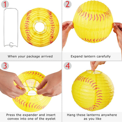 Softball Paper Lantern 8 Inches Softball Hanging Lantern Decoration for Sports Themed Party Festival Celebration(3 Pieces)