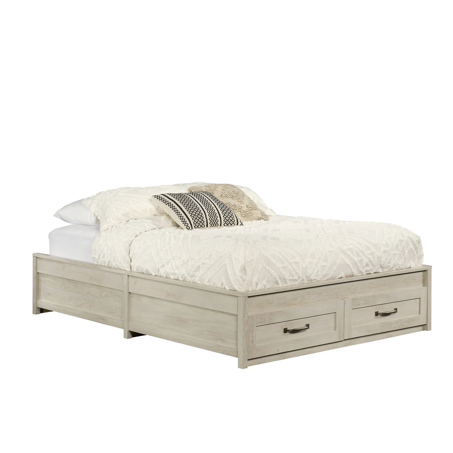 Modern Farmhouse Queen Platform Bed, Rustic White Finish