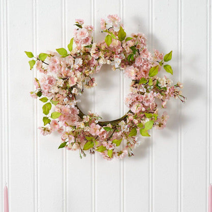 24-In. H Artificial Pink Cherry Blossom Wreath