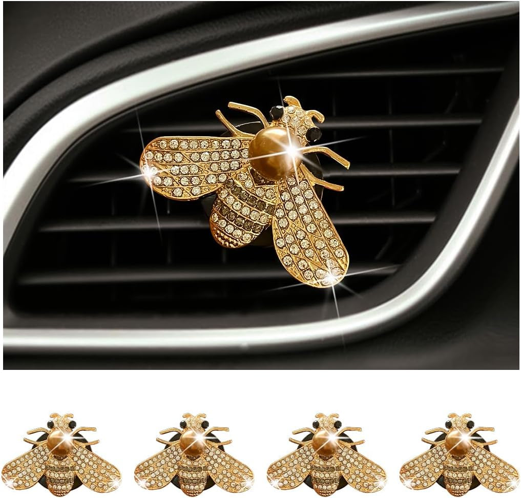 2 Pcs Bling Bee Air Vent Clips, Crystal Bee Car Air Conditioning Outlet Clip, Rhinestone Diamond Bee Auto Interior Decoration, Universal Vehicle Diffuser Vent Decors for Women (Style A)