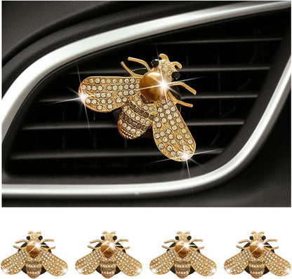 2 Pcs Bling Bee Air Vent Clips, Crystal Bee Car Air Conditioning Outlet Clip, Rhinestone Diamond Bee Auto Interior Decoration, Universal Vehicle Diffuser Vent Decors for Women (Style A)