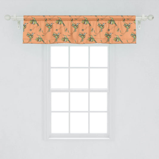 Hummingbirds Window Valance Pack of 2, Colored Flying Colibri Birds Bohemian Style Details Tribal Wings and Tails, Rod Pocket Curtain Valances for Kitchen Bedroom, 54" X 12", Sand Brown