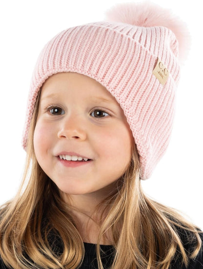 Cozy Toddler Cable Knit Pom Beanie - Warm Winter Hat for Kids
