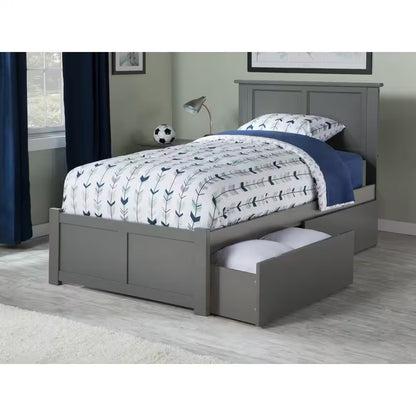Madison Full Platform Bed with Flat Panel Foot Board and 2-Urban Bed Drawers in Espresso