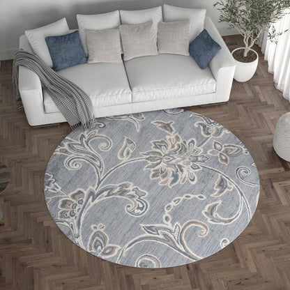 Madison Floral Gray 6 Ft. round Indoor Area Rug