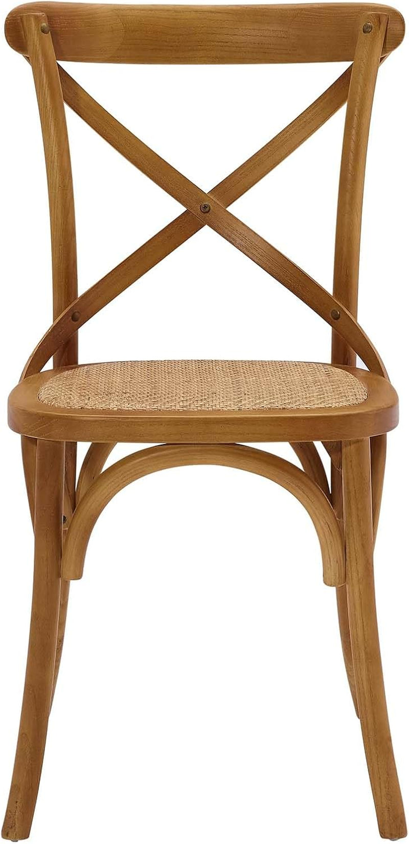 Gear Rustic Modern Farmhouse Elm Wood Rattan Two Dining Chairs in Walnut