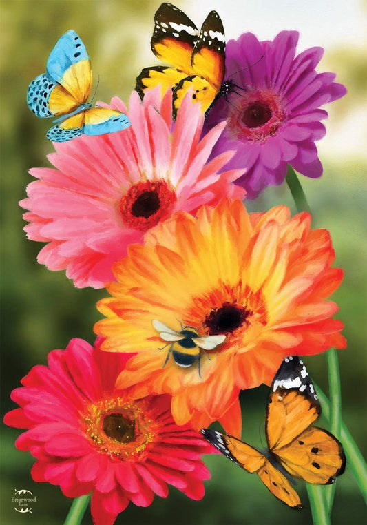 Garden Gerber Daisies Spring House Flag Butterflies Floral 28" X 40"