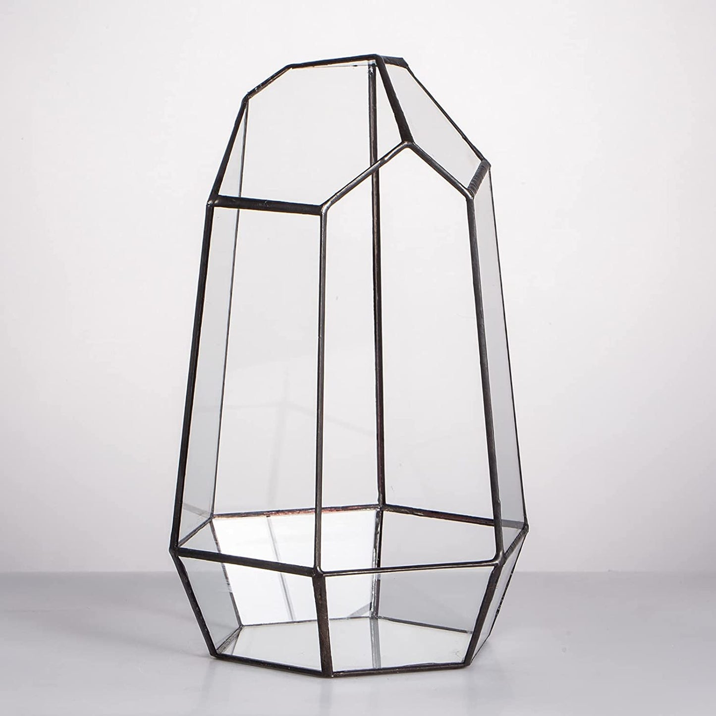Geometric Glass Terrarium Planter for Succulent, Small Cacti, Black Irregular Opened Container Pot, Indoor Home Garden Office Tabletop Decor, 6.5" X 5.7" X 9.8" (No Plants, No Door)