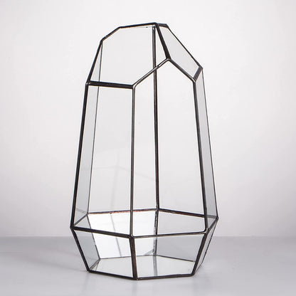 Geometric Glass Terrarium Planter for Succulent, Small Cacti, Black Irregular Opened Container Pot, Indoor Home Garden Office Tabletop Decor, 6.5" X 5.7" X 9.8" (No Plants, No Door)