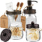Mason Jar Bathroom Accessories Set(4 Pcs) -Lotion Soap Dispenser & 2 Cotton Swab Holder &Toothbrush Holder-Rustic Farmhouse Decor,Countertop Vanity Organize，Bathroom Home Decor (Bronze)