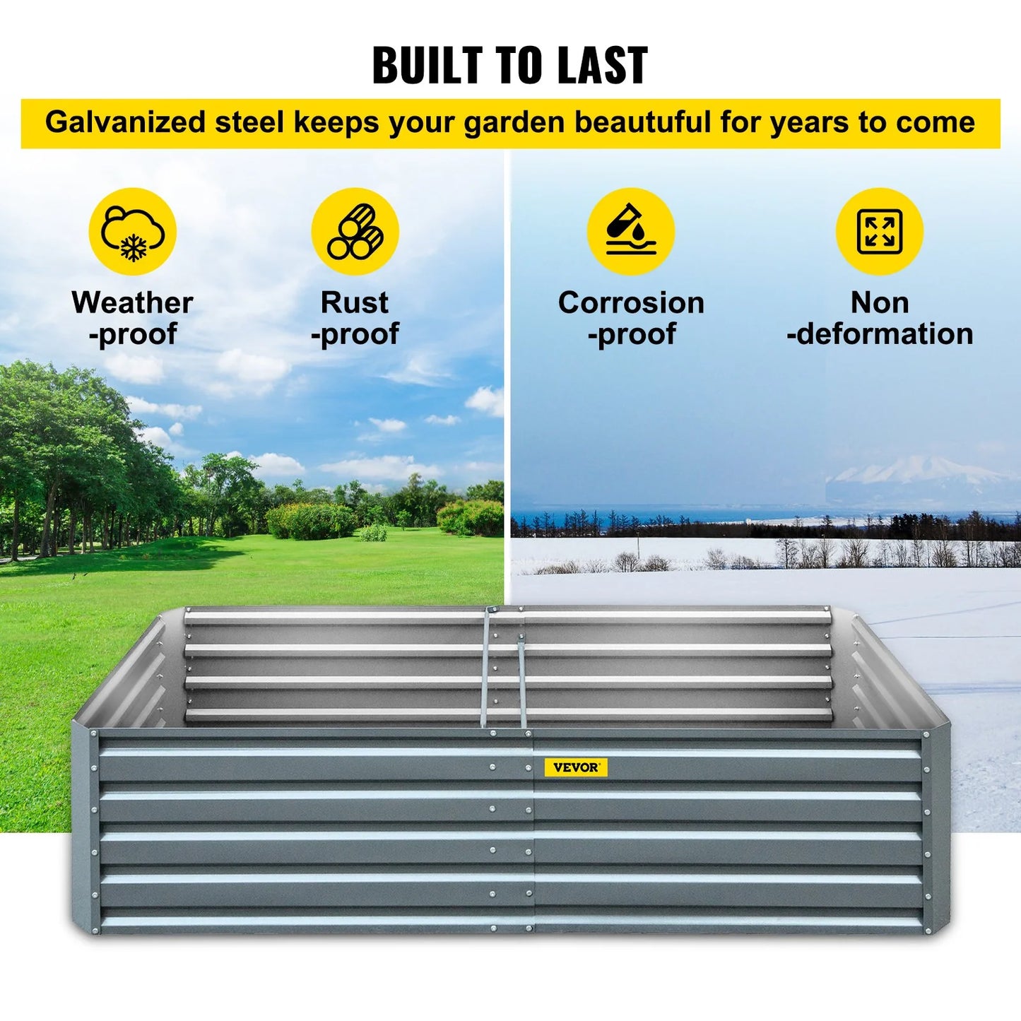 VEVOR Galvanized Raised Garden Bed, 80 X 40 X 19 Metal Planter Box, Gray Steel Plant Raised Garden Bed Kit, Planter Boxes Outdoor for Growing Vegetables,Flowers,Fruits,Herbs,And Succulents