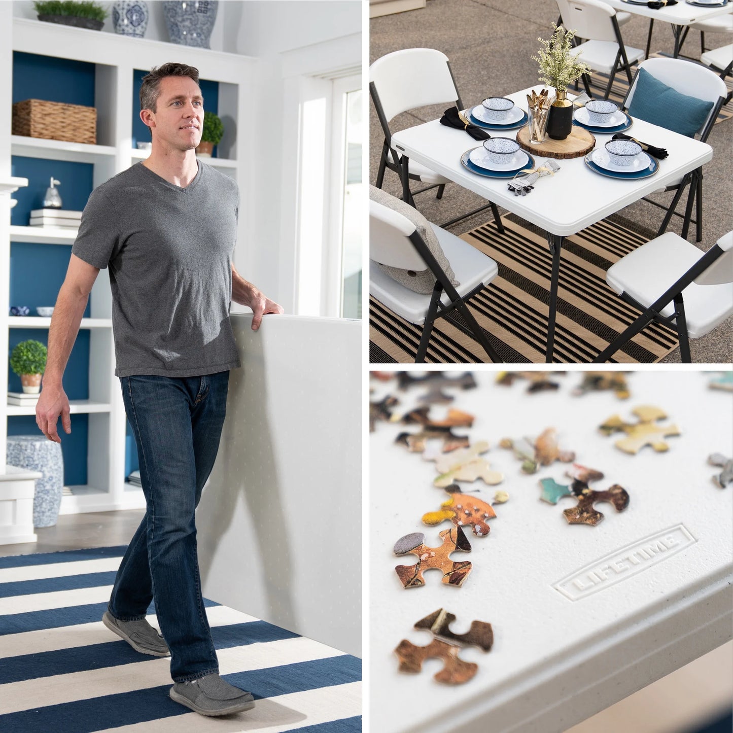 37 Inch Square Folding Table, Indoor/Outdoor Commercial Grade, White Granite (80783)