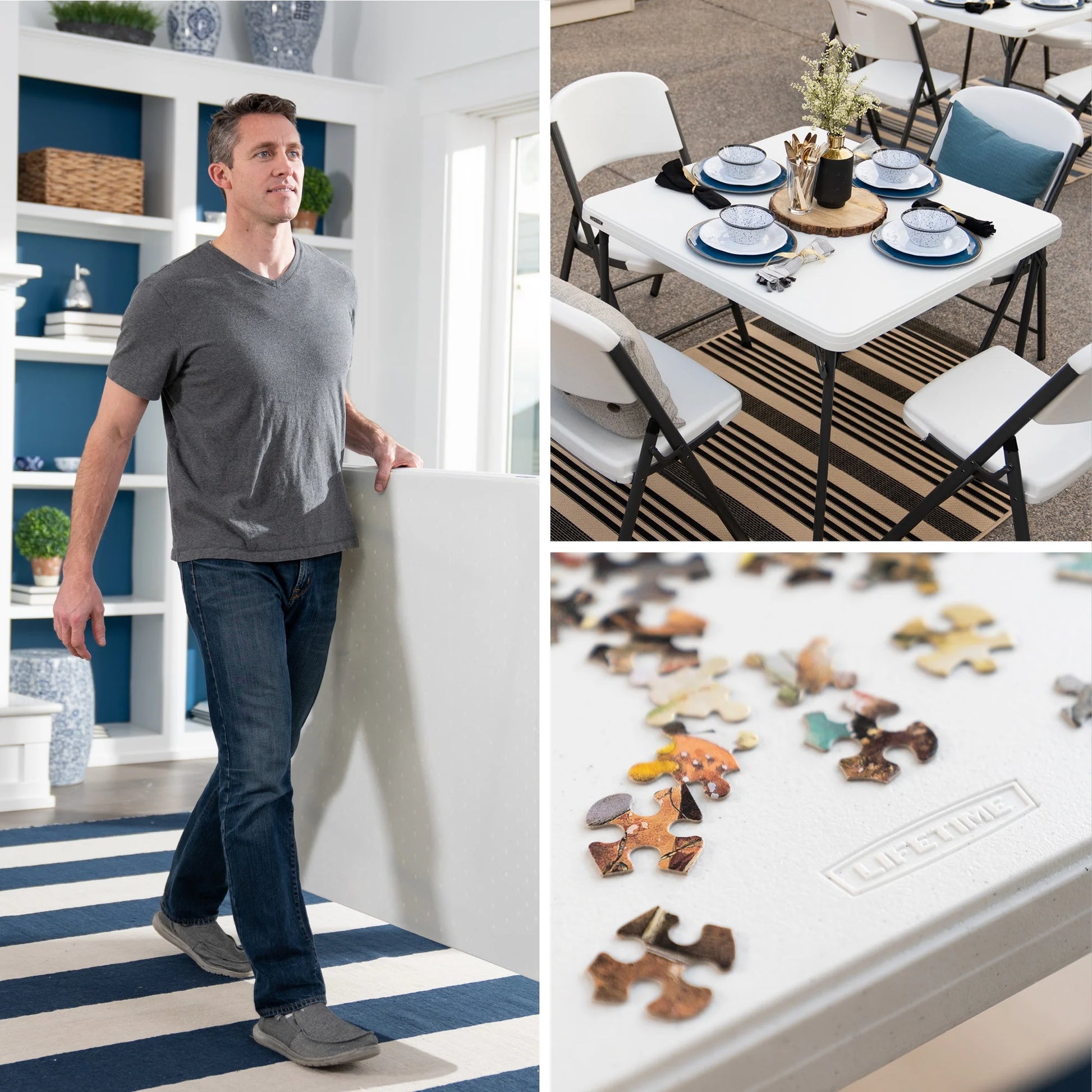 37 Inch Square Folding Table, Indoor/Outdoor Commercial Grade, White Granite (80783)