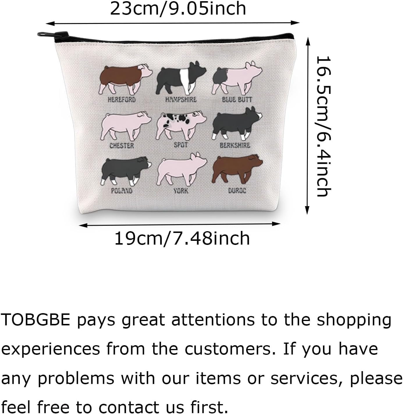 Funny Pig Idea Cosmetic Bag Pig Breed Inspired Zipper Pouch Pig Gifts for Pig Lovers Animal Lovers Gift Breeder Gift (Pig Show)