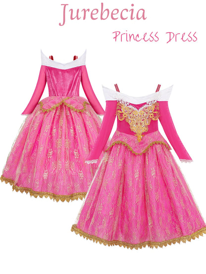 Girls Princess Dress up Aurora Fancy Dresses Birthday Party Cosplay for Kids Evening Gown with Accessories