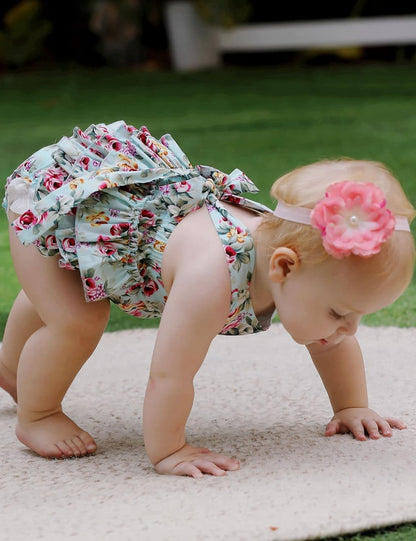 Baby Girl'S Floral Print Ruffles Romper Summer Clothes