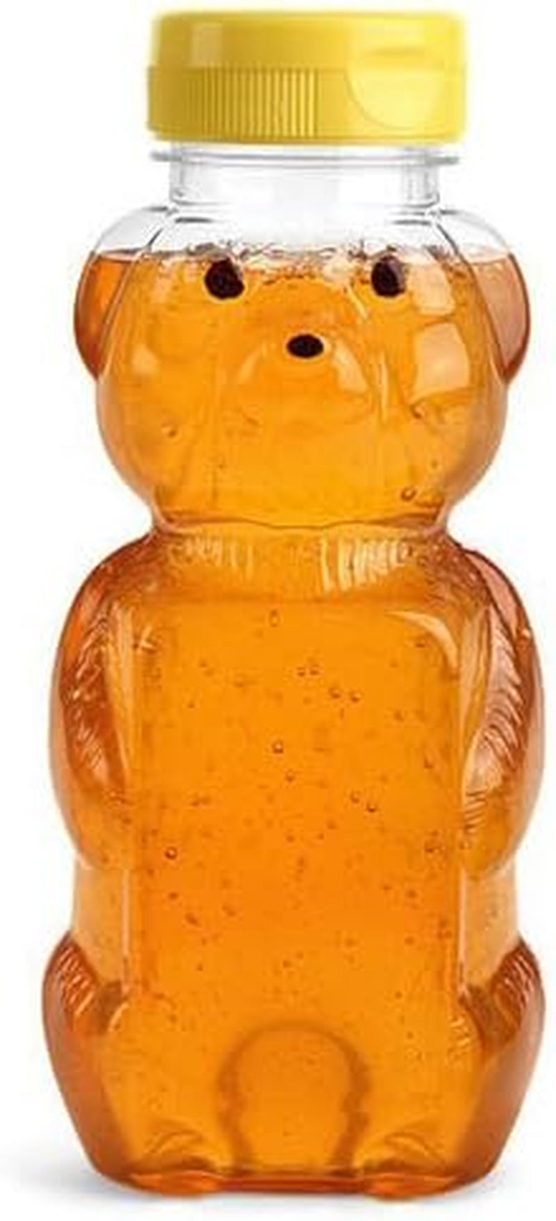 18 Pack 8 Fl Oz Plastic PET Honey Bear Jars, Squeeze Bottles with Yellow Flip-Top Dispenser Caps W/Seals - Holds 12 Oz Honey by Weight - BPA Free, Refillable and Made in USA