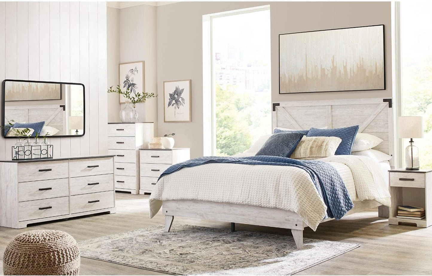 Shawburn Modern Farmhouse 6 Drawer Dresser, Two Tone White & Dark Gray