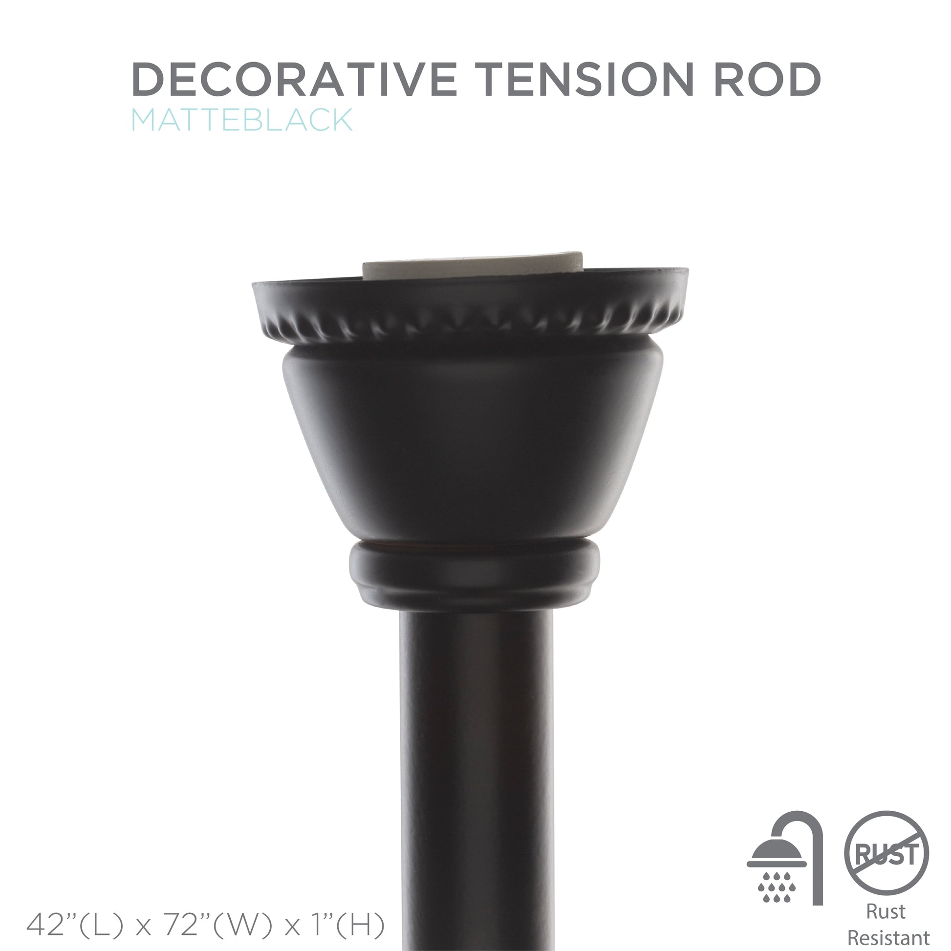 42" to 72" Adjustable Steel Straight Shower Curtain Tension Rod, Black