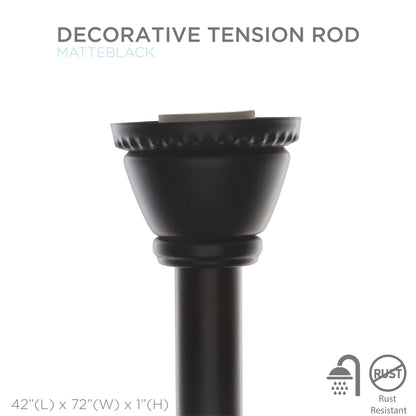 42" to 72" Adjustable Steel Straight Shower Curtain Tension Rod, Black