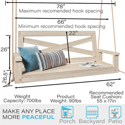 Amish Heavy Duty 700 Lb Boardwalk Porch Swing W/Ropes (5 Foot, Unfinished)