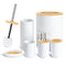 Bamboo Bathroom Accessory Set, 6 Pieces Bath Set- Soap Dish Toothbrush Holder Rinse Cup Lotion Bottle Trash Can Toilet Brush - Practical Toilet Kit for Home Washing Room，White