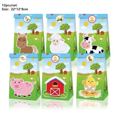 Farm Animals Theme Birthday Party Decoration Kids Paper Napkins Plates Cups Bags Disposable Party Tableware Decorative Plates