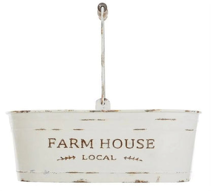 White Oval Farmhouse Bucket for Artificial Floral with Handle