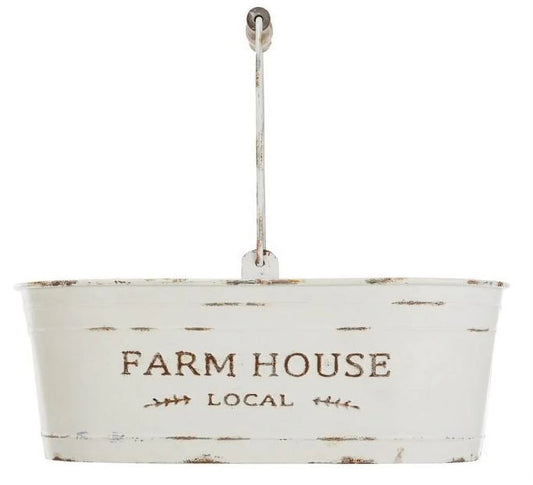 White Oval Farmhouse Bucket for Artificial Floral with Handle