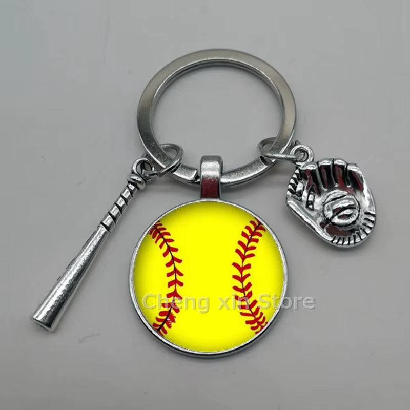 Baseball Softball Convex Photo Glass round Dome Keychain Jewelry, DIY Keychain