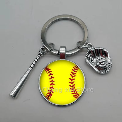 Baseball Softball Convex Photo Glass round Dome Keychain Jewelry, DIY Keychain